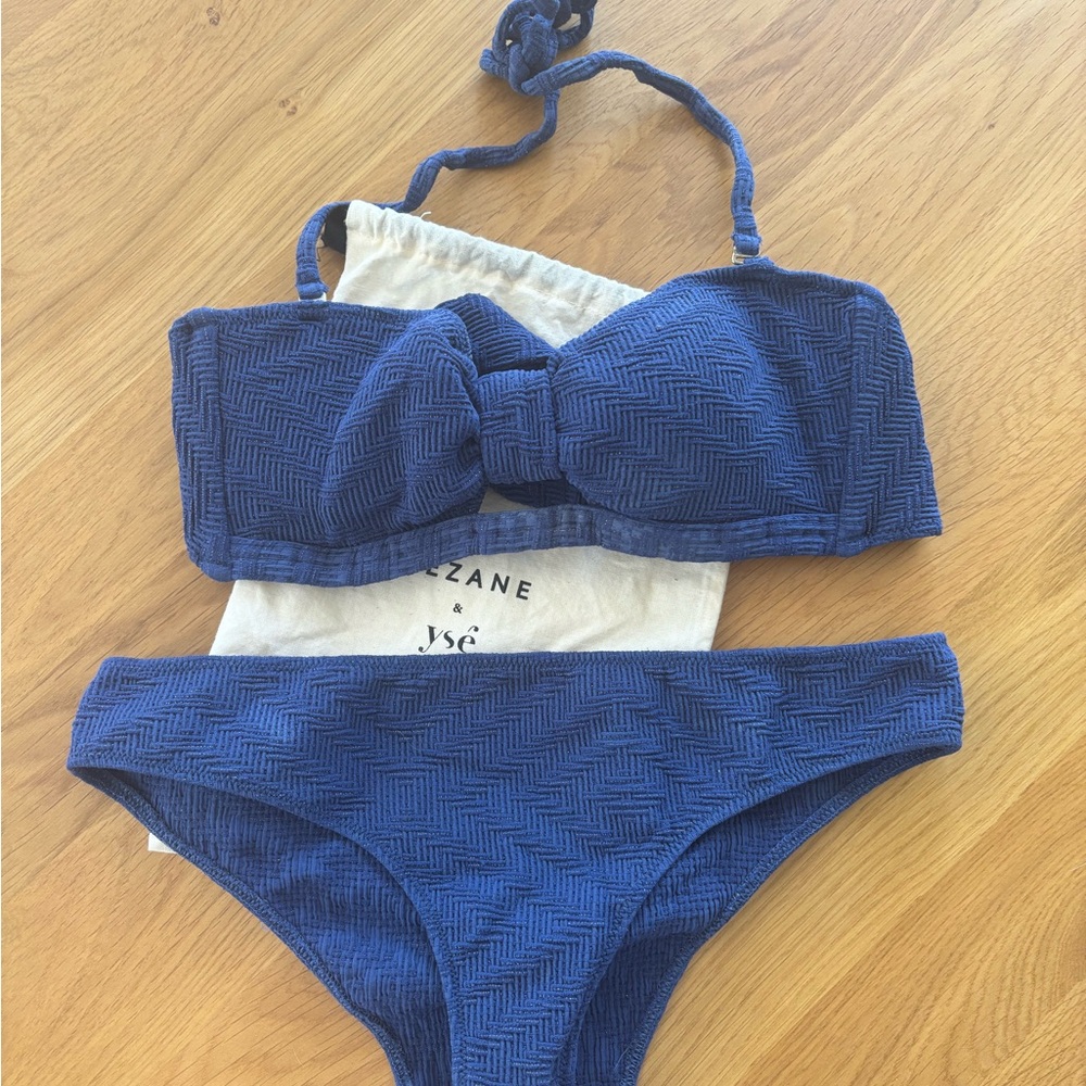 Sezane X YSE Blue Textured Bikini Set size small